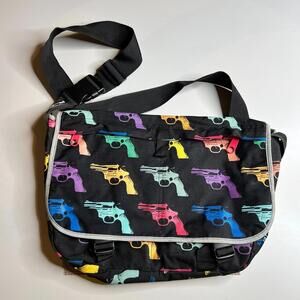 Vintage Andy Warhol Gun Print Messenger Shoulder Bag Black Canvas